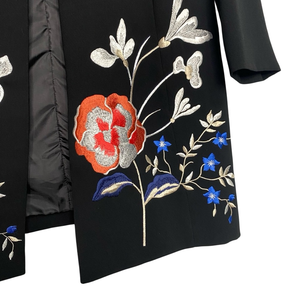 Tahari ASL Black Open Long Blazer Topper Jacket Embroidered Floral Sz 10 - Picture 4 of 10